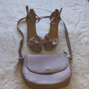 Pink Suede Wedges size 10, espadrilles sandals, pale pink purse New